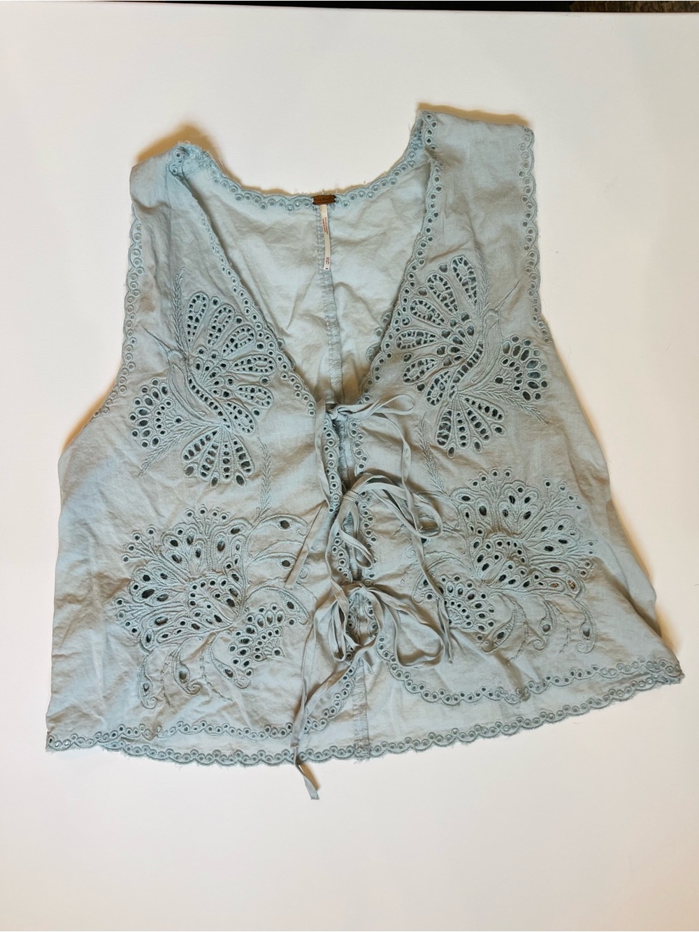 Free People Light Blue Eyelet Tie-Front Top